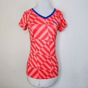 Nike Pro Dri-Fit Size Small Pink Red V neck T-shirt Top Short Sleeve Athleisure